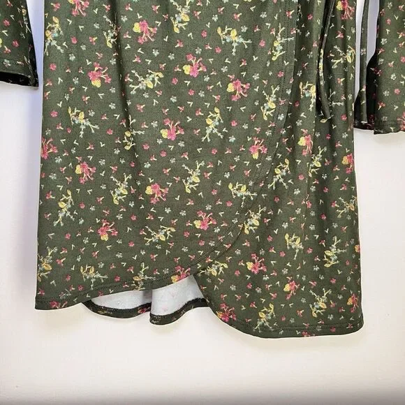 Emory Park Wrapped Mini‎ Dress Green Floral Y2K Boho Cottage Core Fairy Ethereal - Picture 7 of 10